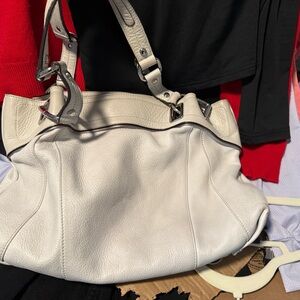 B. Makowsky Cream Leather Shoulder Bag